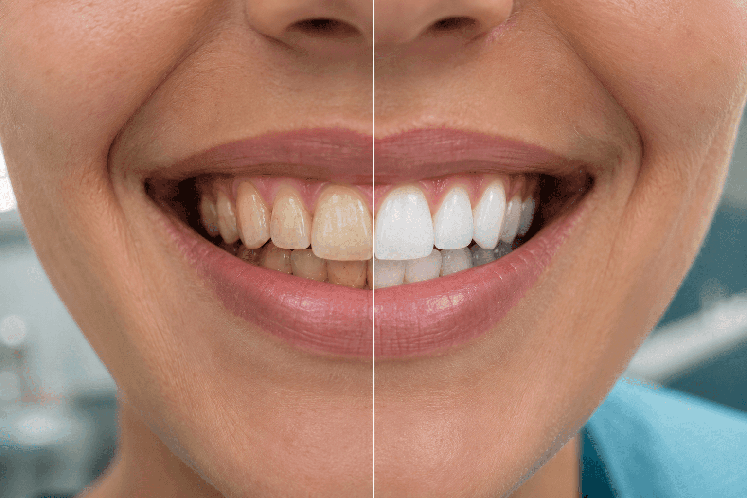 Before and after teeth whitening — coffee and tea staining